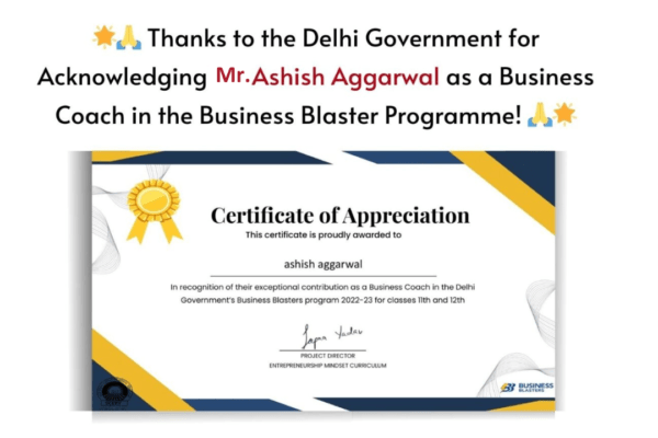 Thanks Delhi Govt For your Appreciation as a Business Coach in a Business Blaster Programme